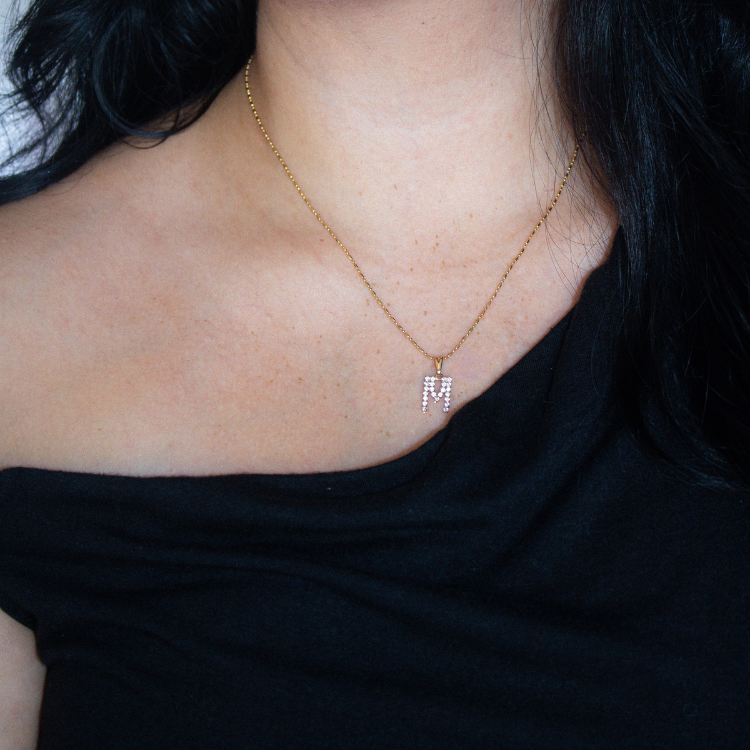 CZ Beaded Chain Initial Necklace